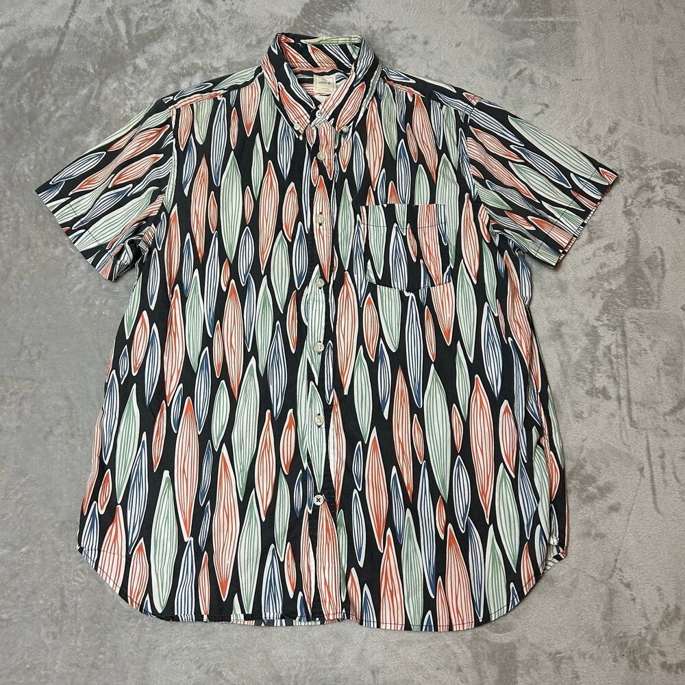 Gap Lived-In Shirt Men’s Large Surfboard Print Button Down Short Sleeve Hawaiian